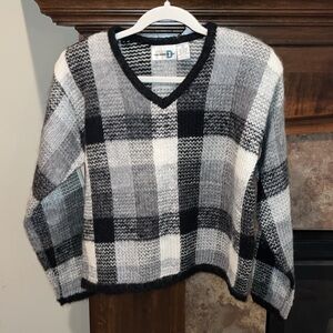 Vintage soft mohair gray black plaid sweater 90s Y2K preppy Clueless medium